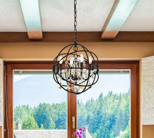 Elegant Furniture & Lighting - Geneva 4 light Dark Bronze Pendant Golden Teak (Smoky) Royal Cut crystal - 1130D17DB-GT/RC veiw 1