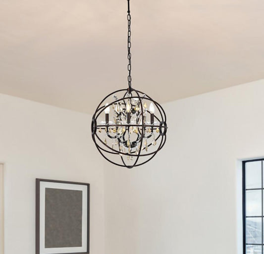 Elegant Furniture & Lighting - Geneva 5 light Dark Bronze Pendant Golden Teak (Smoky) Royal Cut crystal - 1130D20DB-GT/RC veiw 1