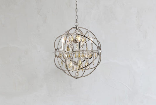 Elegant Furniture & Lighting - Geneva 5 light polished nickel Pendant Golden Teak (Smoky) Royal Cut crystal - 1130D20PN-GT/RC veiw 1