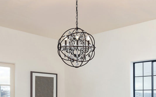 Elegant Furniture & Lighting - Geneva 5 light dark bronze Pendant Silver Shade (Grey) Royal Cut crystal - 1130D20DB-SS/RC veiw 1