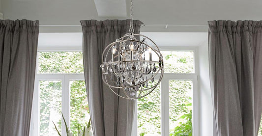 Elegant Furniture & Lighting - Geneva 5 light polished nickel Pendant Silver Shade (Grey) Royal Cut crystal - 1130D20PN-SS/RC veiw 1