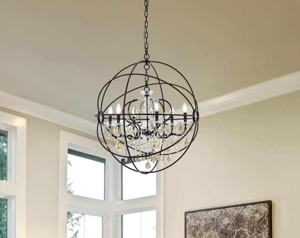 Elegant Furniture & Lighting - Geneva 6 light Dark Bronze Chandelier Golden Teak (Smoky) Royal Cut crystal - 1130D32DB-GT/RC veiw 1