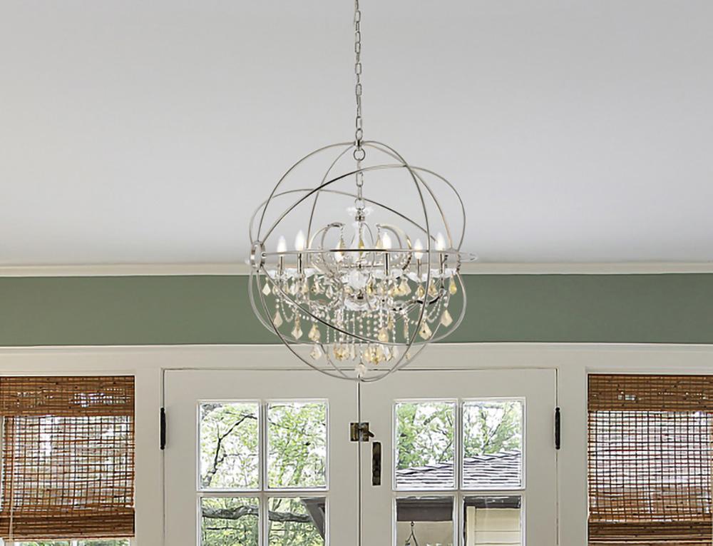Elegant Furniture & Lighting - Geneva 6 light polished nickel Chandelier Golden Teak (Smoky) Royal Cut crystal - 1130D32PN-GT/RC veiw 1
