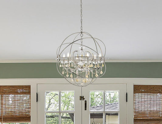 Elegant Furniture & Lighting - Geneva 6 light polished nickel Chandelier Golden Teak (Smoky) Royal Cut crystal - 1130D32PN-GT/RC veiw 1