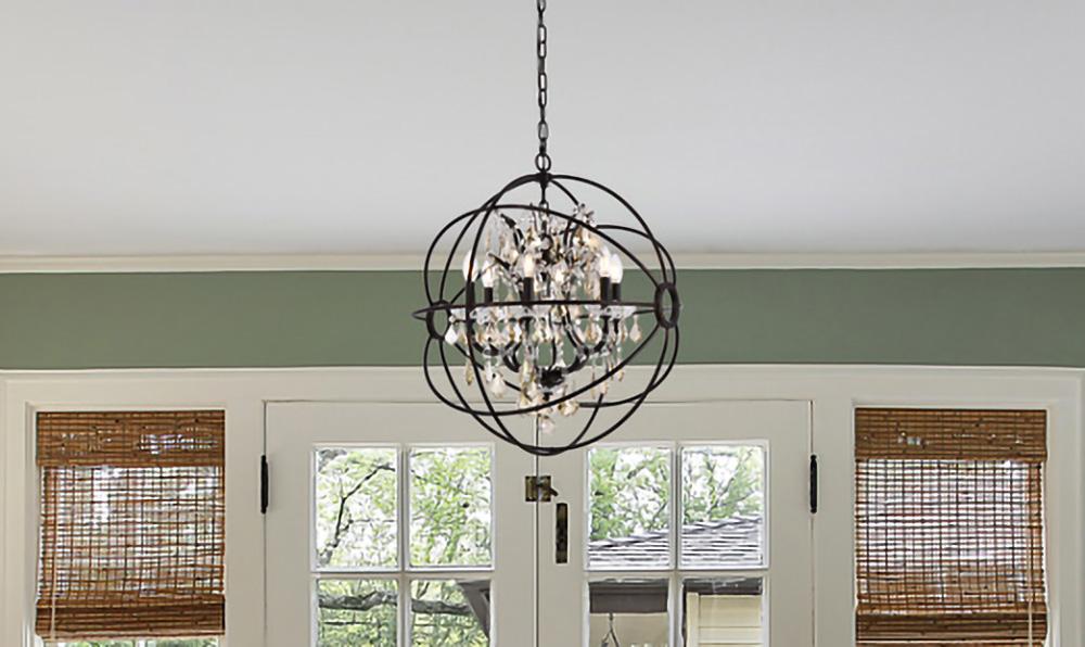 Elegant Furniture & Lighting - Geneva 6 light Dark Bronze Chandelier Golden Teak (Smoky) Royal Cut crystal - 1130D25DB-GT/RC veiw 1