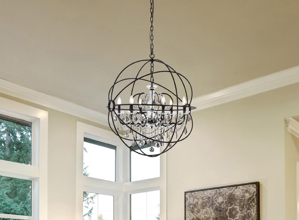 Elegant Furniture & Lighting - Geneva 6 light Dark Bronze Chandelier Silver Shade (Grey) Royal Cut crystal - 1130D32DB-SS/RC veiw 1