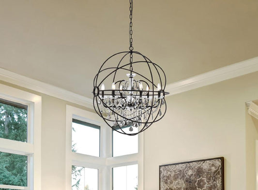 Elegant Furniture & Lighting - Geneva 6 light Dark Bronze Chandelier Silver Shade (Grey) Royal Cut crystal - 1130D32DB-SS/RC veiw 1