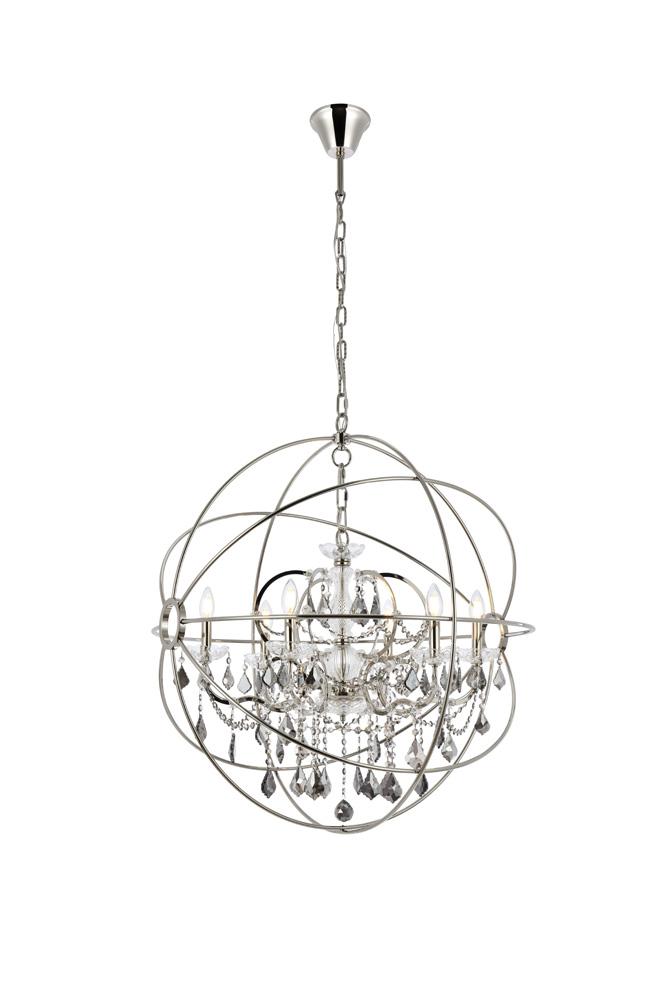 Elegant Furniture & Lighting - Geneva 6 light polished nickel Chandelier Silver Shade (Grey) Royal Cut crystal - 1130D32PN-SS/RC veiw 1