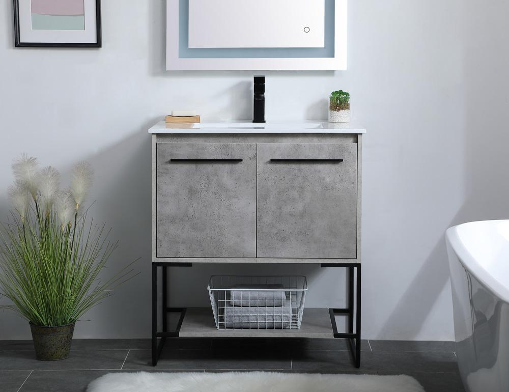 Elegant Furniture & Lighting - Gerard 30 inch Single Bathroom Vanity in Concrete Grey - VF42030CG veiw 2