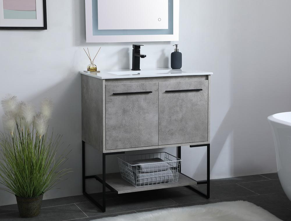 Elegant Furniture & Lighting - Gerard 30 inch Single Bathroom Vanity in Concrete Grey - VF42030CG veiw 3