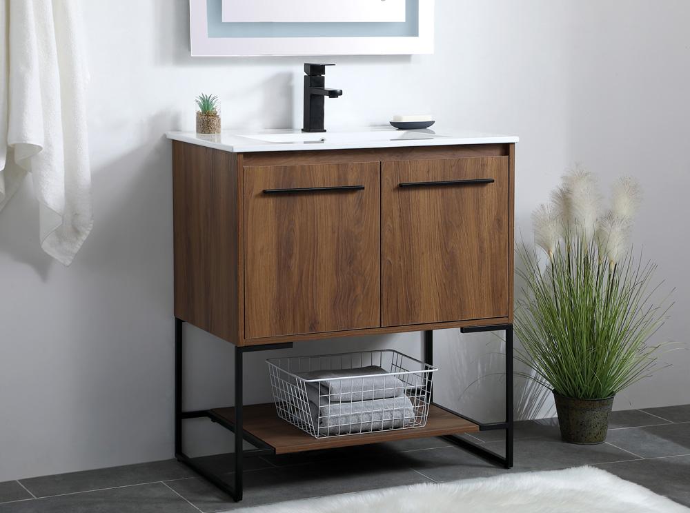 Elegant Furniture & Lighting - Gerard 30 inch Single Bathroom Vanity in Walnut Brown - VF42030WB veiw 3