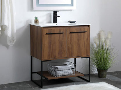 Elegant Furniture & Lighting - Gerard 30 inch Single Bathroom Vanity in Walnut Brown - VF42030WB veiw 3