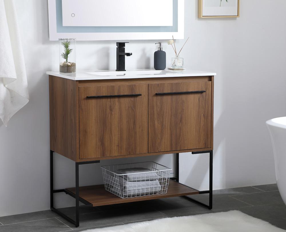 Elegant Furniture & Lighting - Gerard 36 inch Single Bathroom Vanity in Walnut Brown - VF42036WB veiw 3
