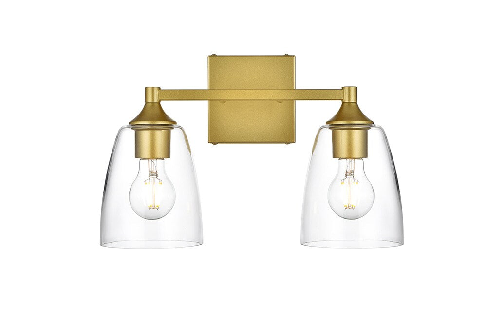 Elegant Furniture & Lighting - Gianni 2 light Brass and Clear Bath Sconce - LD7307W15BRA veiw 1