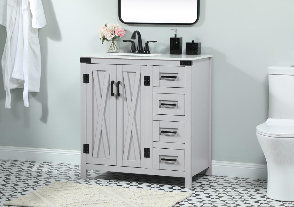 Elegant Furniture & Lighting - Grant 32 inch Single bathroom vanity in grey - VF90232GR veiw 3