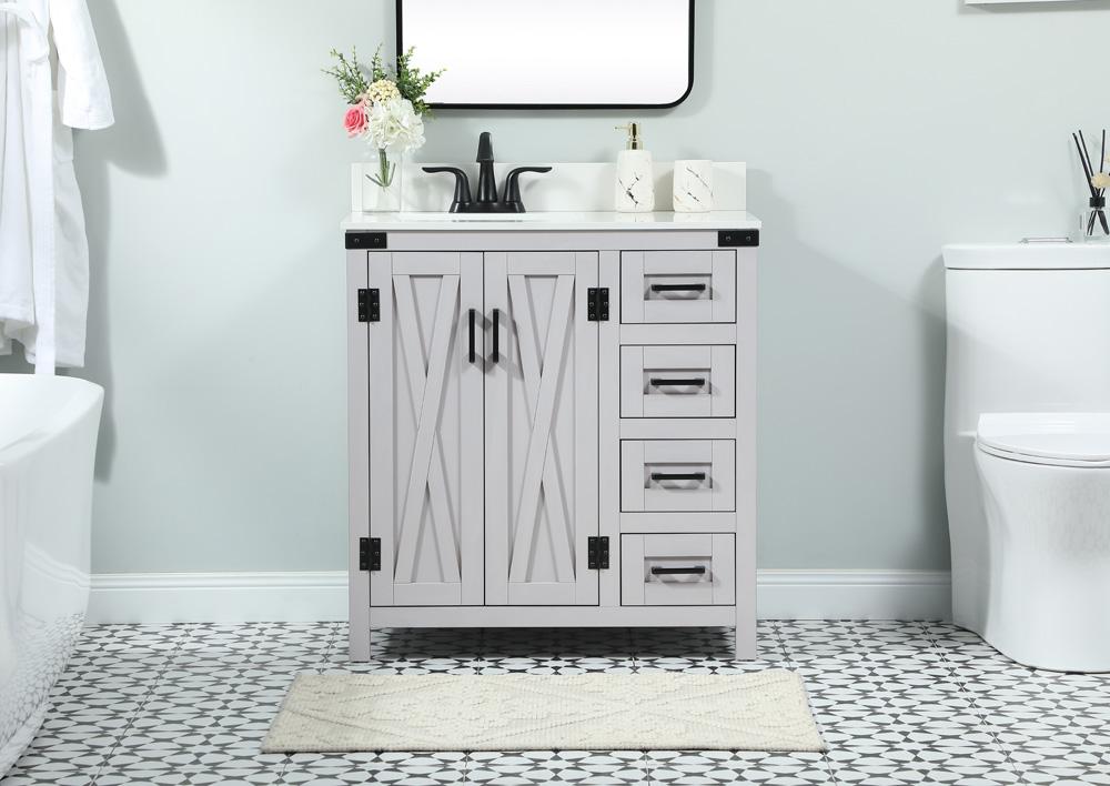 Elegant Furniture & Lighting - Grant 32 inch Single bathroom vanity in grey with backsplash - VF90232GR-BS veiw 2