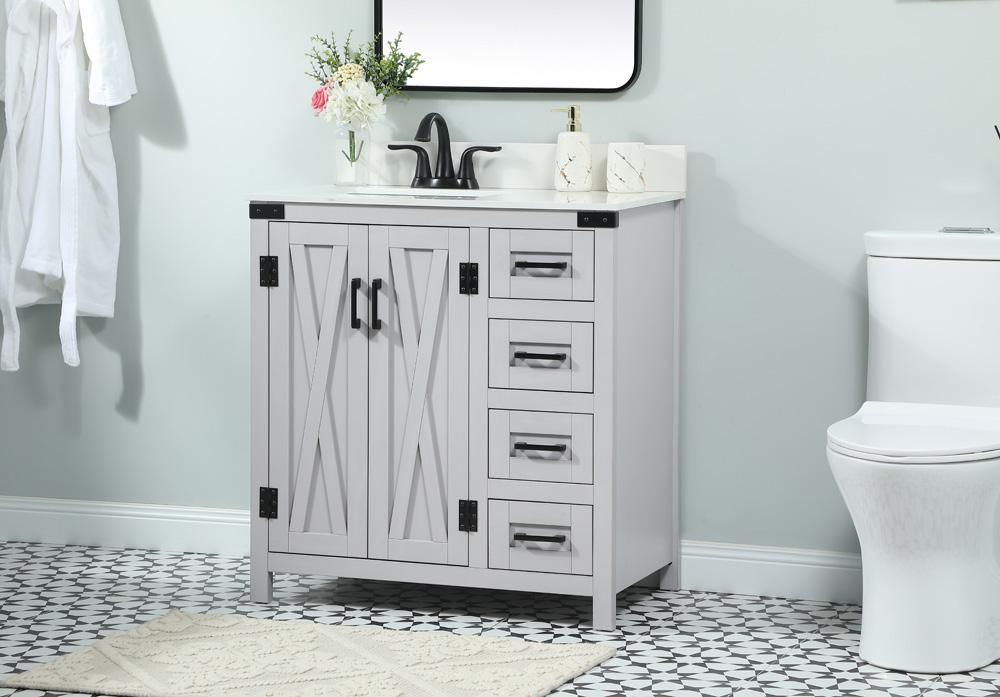 Elegant Furniture & Lighting - Grant 32 inch Single bathroom vanity in grey with backsplash - VF90232GR-BS veiw 3