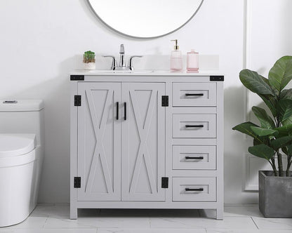 Elegant Furniture & Lighting - Grant 36 inch bathroom Vanity in Grey with Backsplash - VF90236GR-BS veiw 2