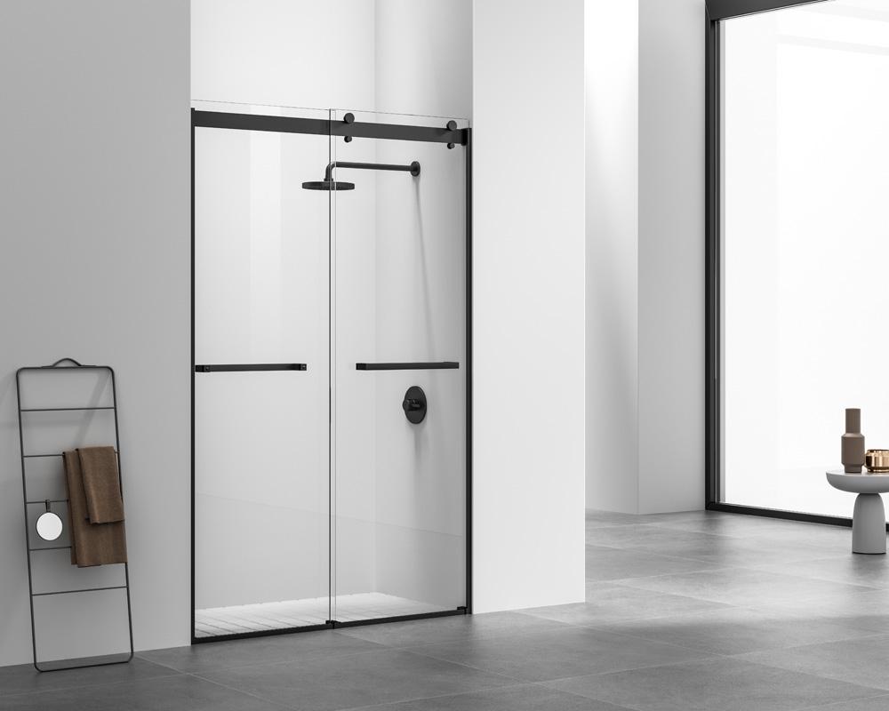 Elegant Furniture & Lighting - Hamilton Frameless shower door 48 x 76 Matte Black - SD202-4876MBK veiw 3