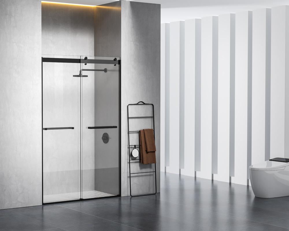 Elegant Furniture & Lighting - Hamilton Frameless shower door 48 x 76 Matte Black - SD202-4876MBK veiw 4