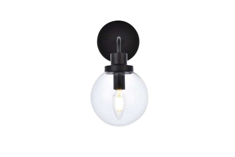 Elegant Furniture & Lighting - Hanson 1 light bath sconce in black with clear shade - LD7031W8BK veiw 1
