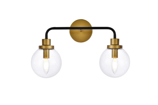 Elegant Furniture & Lighting - Hanson 2 lights bath sconce in black with brass with clear shade - LD7033W19BRB veiw 1