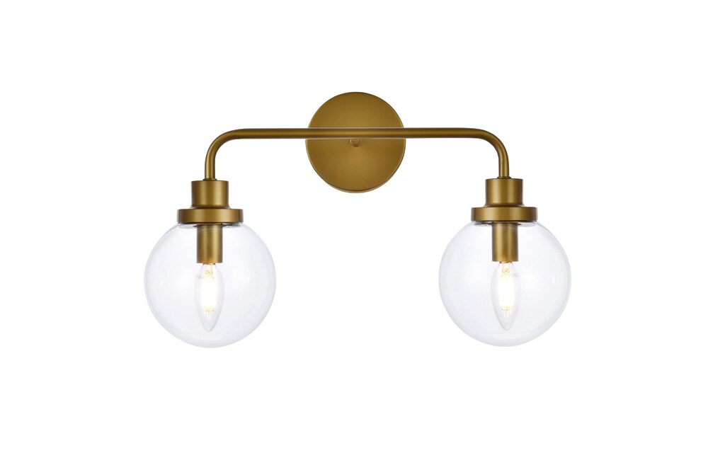 Elegant Furniture & Lighting - Hanson 2 lights bath sconce in brass with clear shade - LD7033W19BR veiw 1