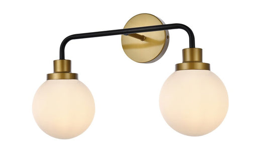 Elegant Furniture & Lighting - Hanson 2 lights bath sconce in black with brass with frosted shade - LD7032W19BRB veiw 2
