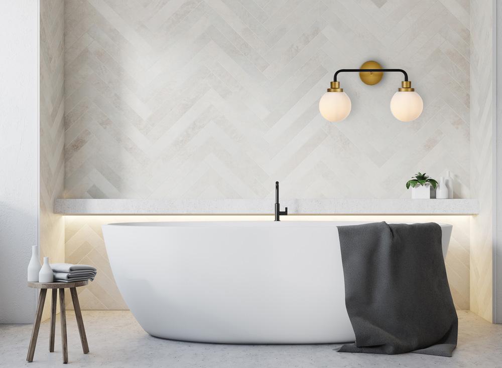 Elegant Furniture & Lighting - Hanson 2 lights bath sconce in black with brass with frosted shade - LD7032W19BRB veiw 4