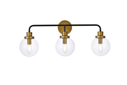 Elegant Furniture & Lighting - Hanson 3 lights bath sconce in black with brass with clear shade - LD7035W28BRB veiw 1