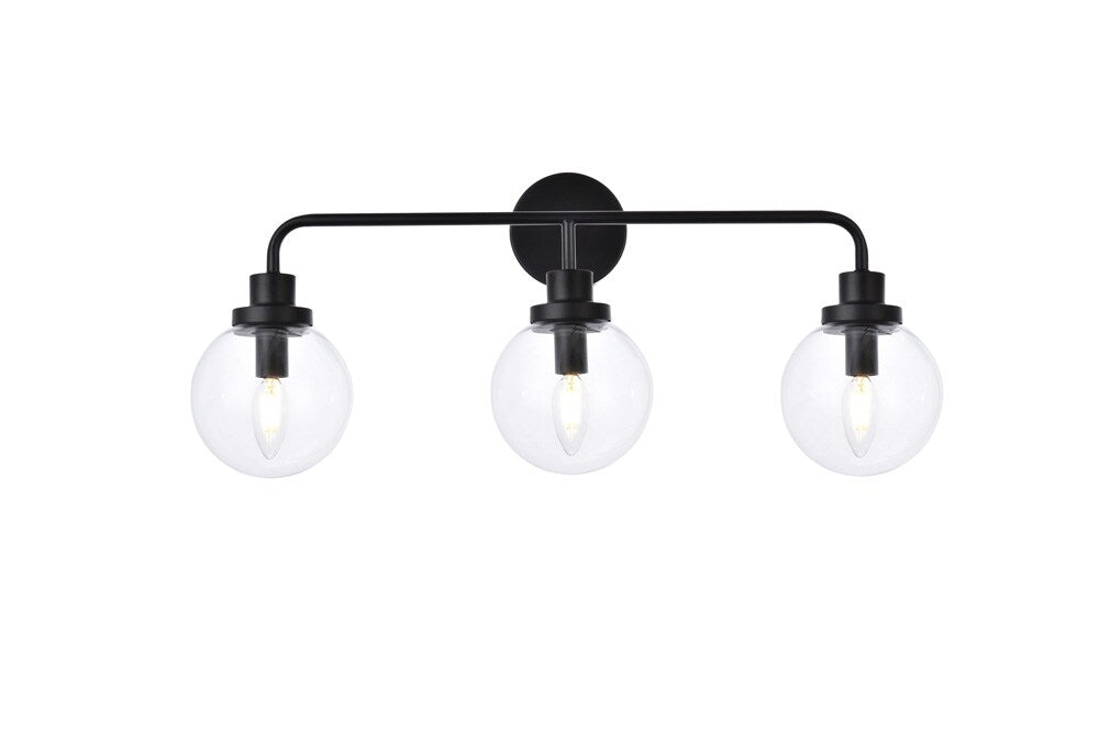 Elegant Furniture & Lighting - Hanson 3 lights bath sconce in black with clear shade - LD7035W28BK veiw 1