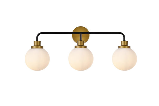 Elegant Furniture & Lighting - Hanson 3 lights bath sconce in black with brass with frosted shade - LD7034W28BRB veiw 1