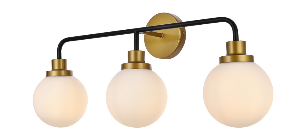 Elegant Furniture & Lighting - Hanson 3 lights bath sconce in black with brass with frosted shade - LD7034W28BRB veiw 2