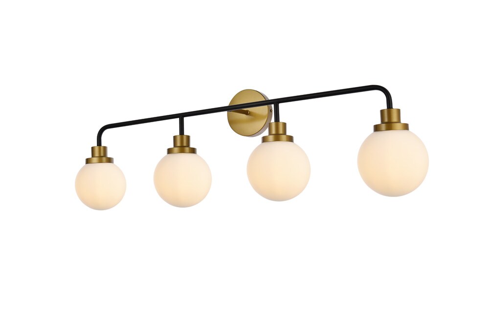Elegant Furniture & Lighting - Hanson 4 lights bath sconce in black with brass with frosted shade - LD7036W38BRB veiw 1