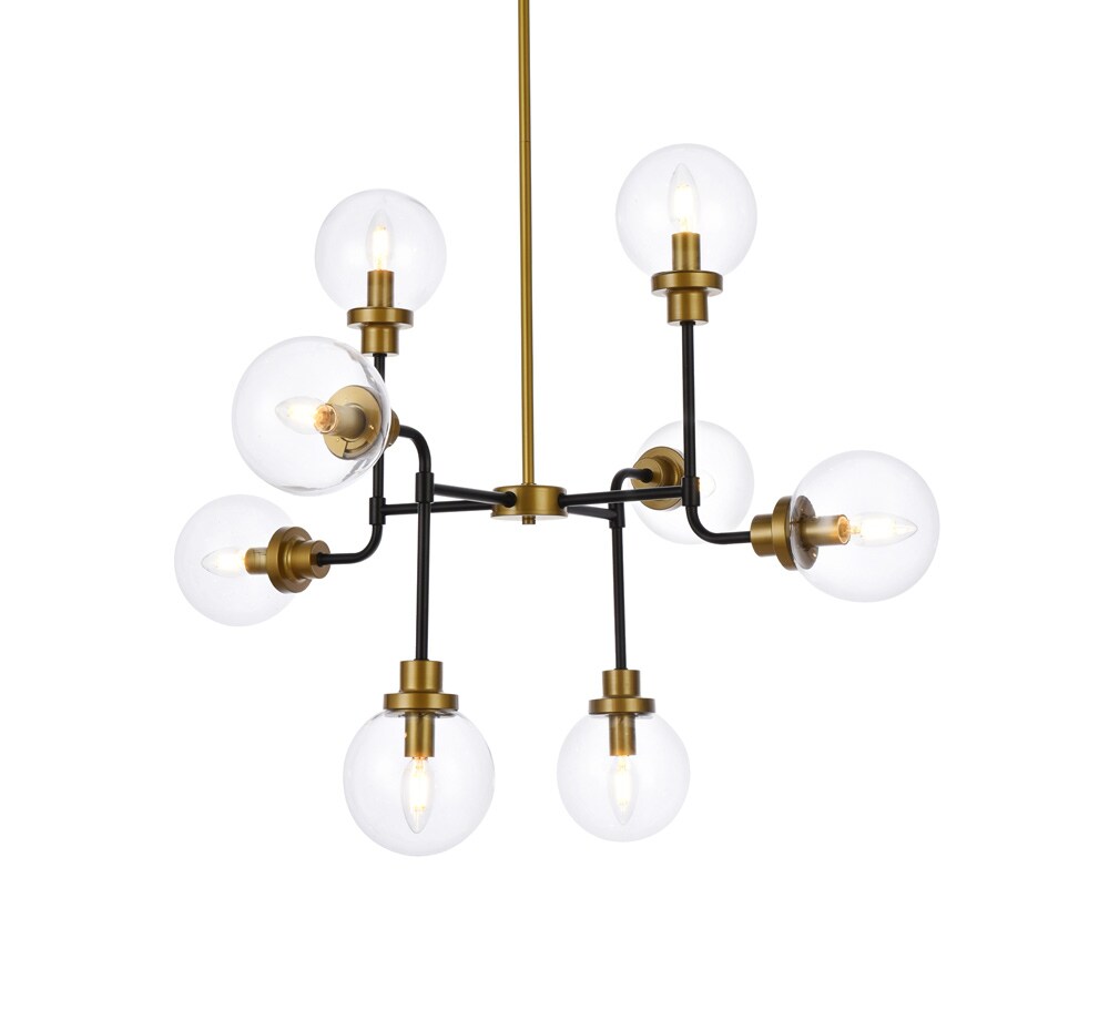 Elegant Furniture & Lighting - Hanson 8 lights pendant in black with brass with clear shade - LD7039D36BRB veiw 1
