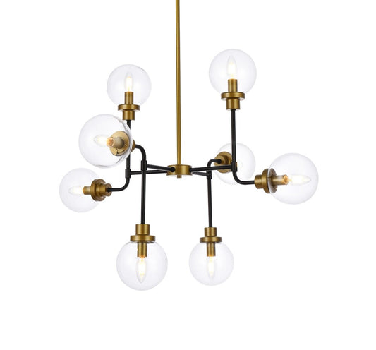 Elegant Furniture & Lighting - Hanson 8 lights pendant in black with brass with clear shade - LD7039D36BRB veiw 1