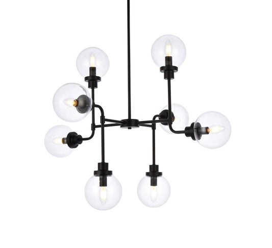 Elegant Furniture & Lighting - Hanson 8 lights pendant in black with clear shade - LD7039D36BK veiw 1