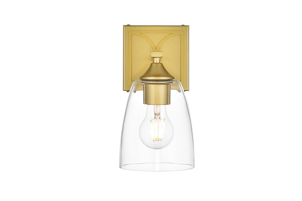 Elegant Furniture & Lighting - Harris 1 light Brass and Clear Bath Sconce - LD7309W5BRA veiw 1
