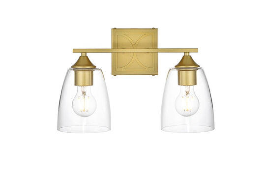 Elegant Furniture & Lighting - Harris 2 light Brass and Clear Bath Sconce - LD7309W15BRA veiw 1