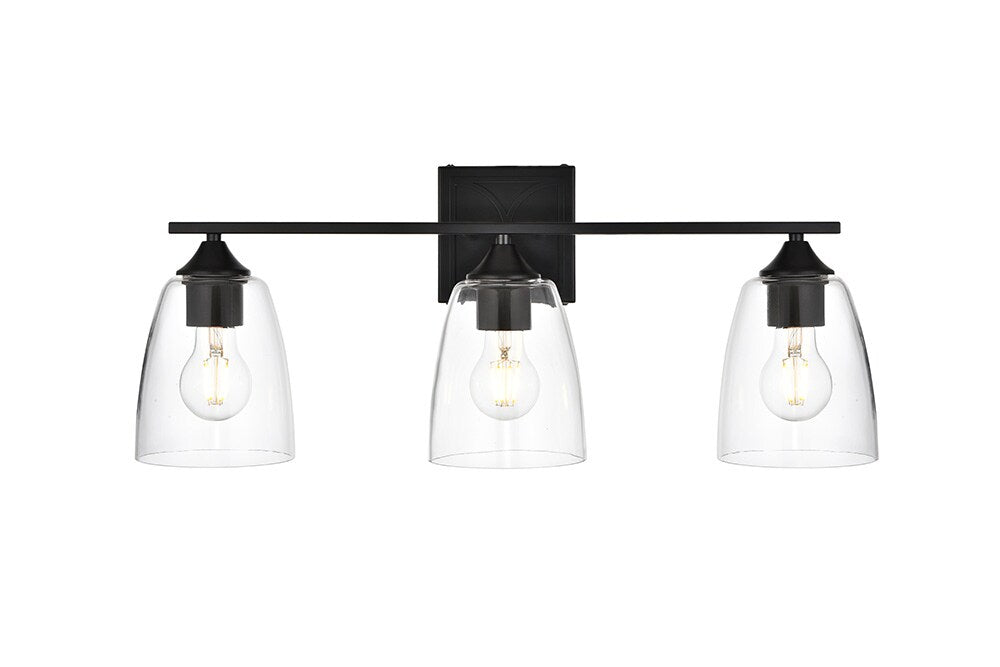 Elegant Furniture & Lighting - Harris 3 light Black and Clear Bath Sconce - LD7309W24BLK veiw 1
