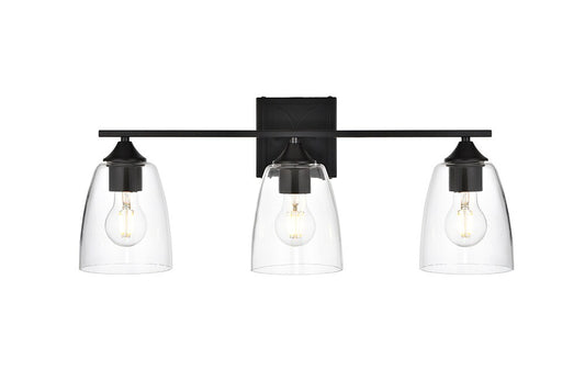 Elegant Furniture & Lighting - Harris 3 light Black and Clear Bath Sconce - LD7309W24BLK veiw 1