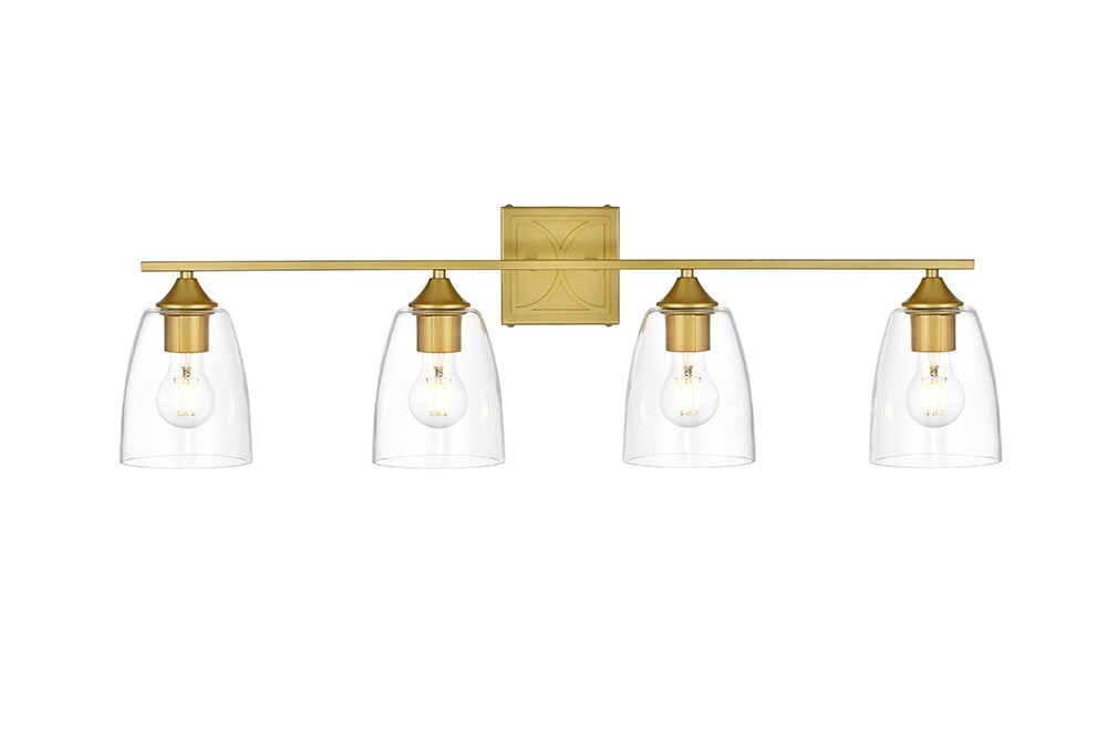 Elegant Furniture & Lighting - Harris 4 light Brass and Clear Bath Sconce - LD7309W34BRA veiw 1