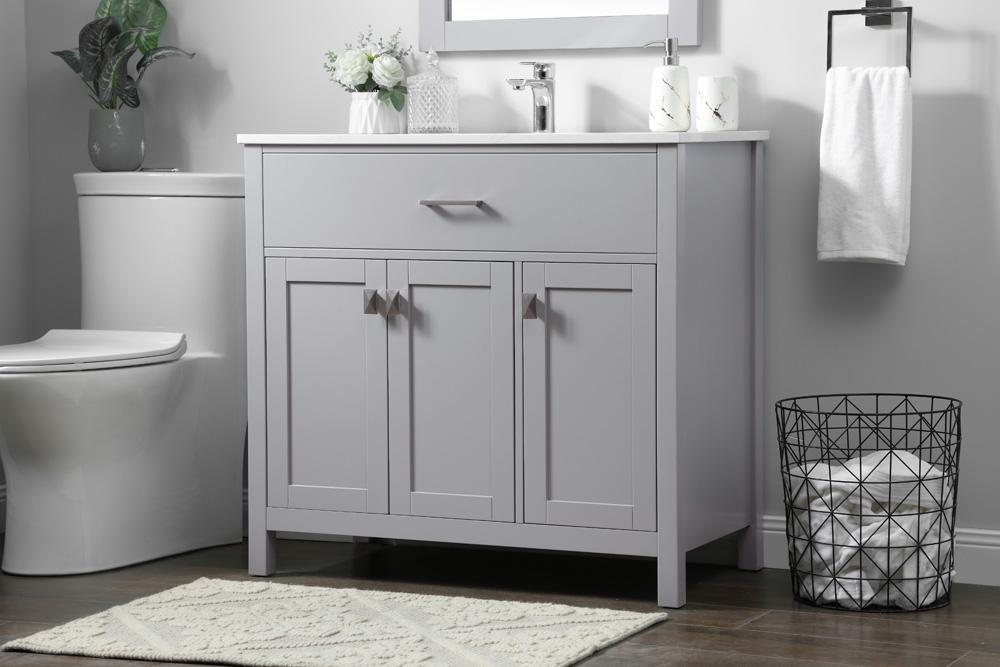 Elegant Furniture & Lighting - Harrison 36 Inch SIngle Bathroom Vanity In Grey - VF28836GR veiw 3