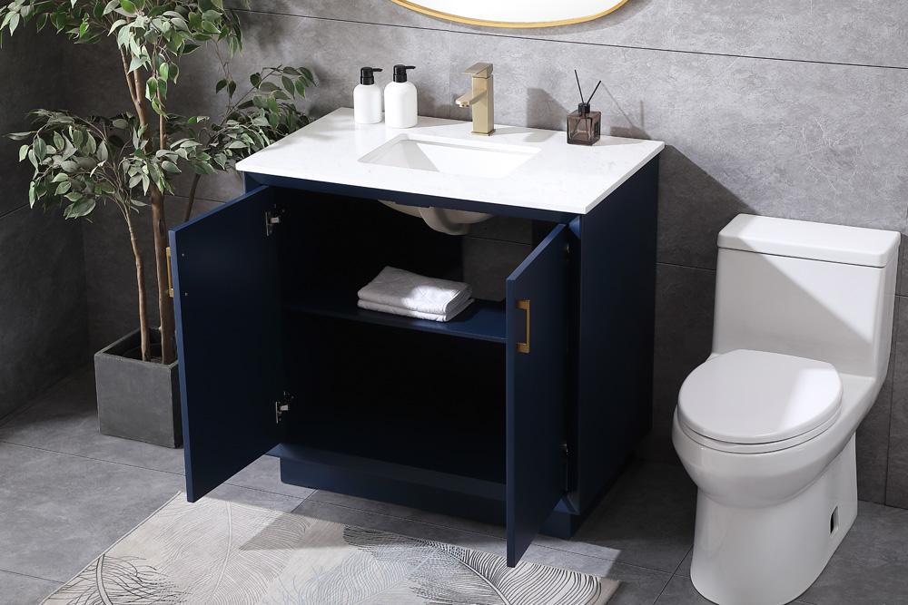 Elegant Furniture & Lighting - Hayes 36 Inch SIngle Bathroom Vanity In Blue - VF19636BL veiw 4