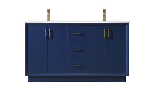 Elegant Furniture & Lighting - Hayes 60 Inch Double Bathroom Vanity In Blue - VF19660DBL veiw 1