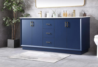 Elegant Furniture & Lighting - Hayes 72 Inch Double Bathroom Vanity In Blue - VF19672DBL veiw 3