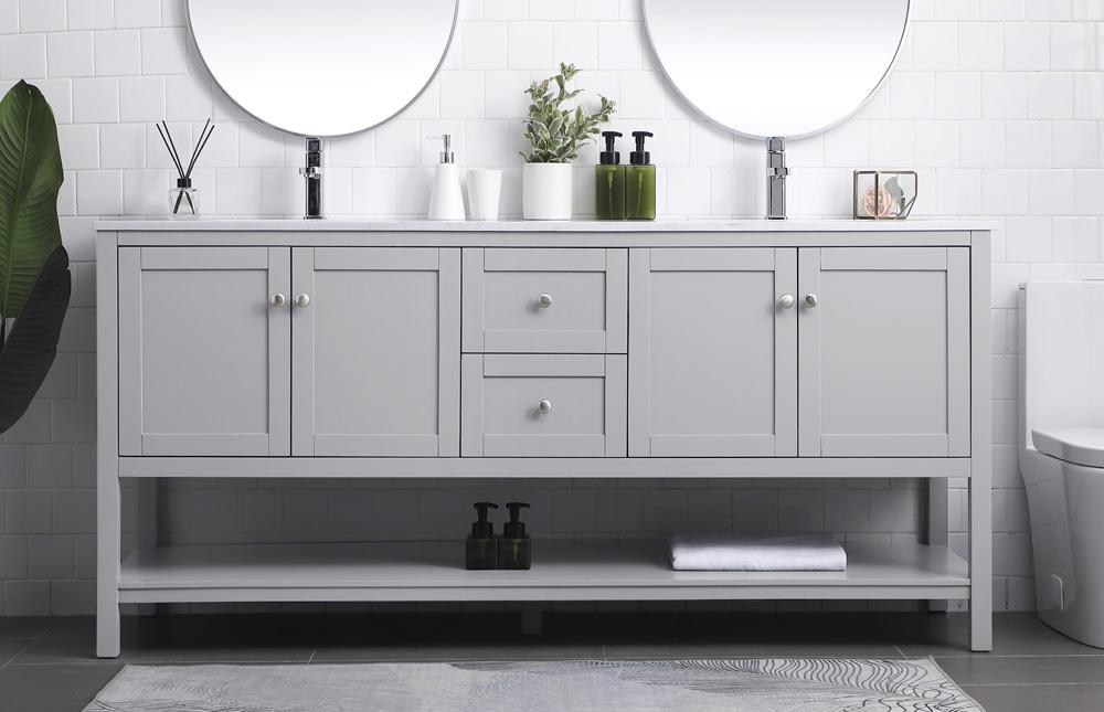 Elegant Furniture & Lighting - Heath 72 Inch Double Bathroom Vanity In Grey - VF22272DGR veiw 2