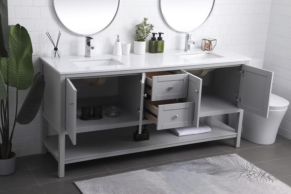 Elegant Furniture & Lighting - Heath 72 Inch Double Bathroom Vanity In Grey - VF22272DGR veiw 4