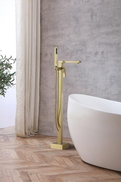 Elegant Furniture & Lighting - Henry Floor Mounted Roman Tub Faucet with Handshower in Brushed Gold - FAT-8002BGD veiw 3