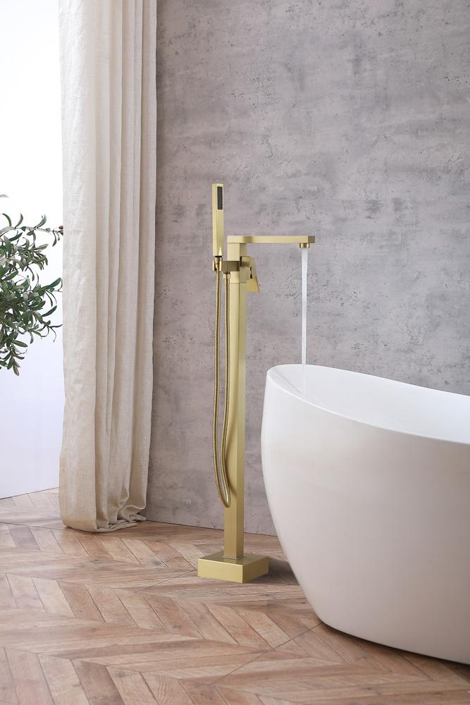Elegant Furniture & Lighting - Henry Floor Mounted Roman Tub Faucet with Handshower in Brushed Gold - FAT-8002BGD veiw 4